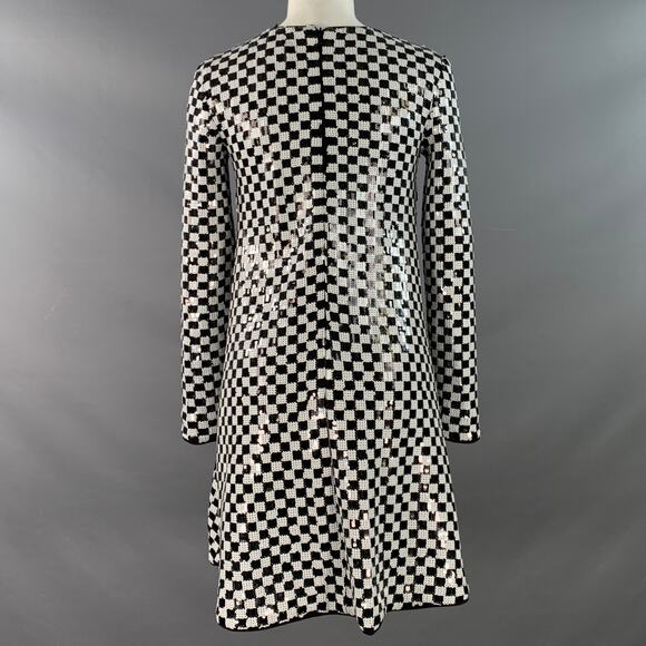 EMPORIO ARMANI Size 4 Black White Polyester Blend Sequined Checkered Dress - Picture 4 of 7